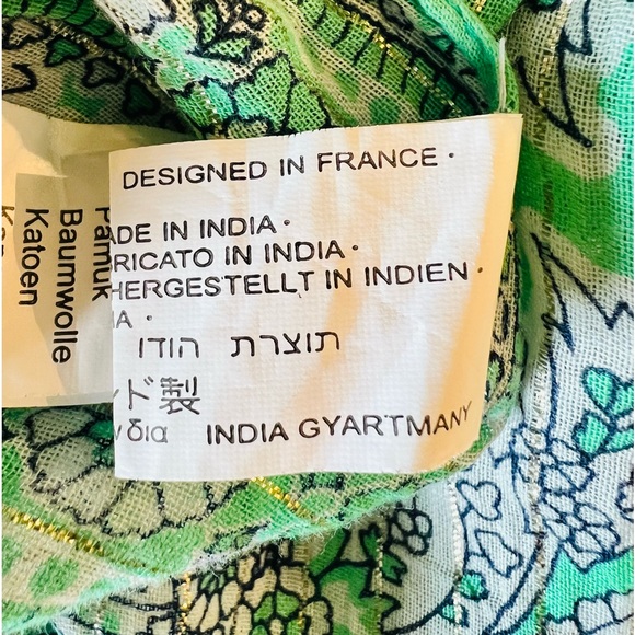 Navayo Maxi Tunic Designed in France Green paisleys with Gold threads preowned - Picture 9 of 12
